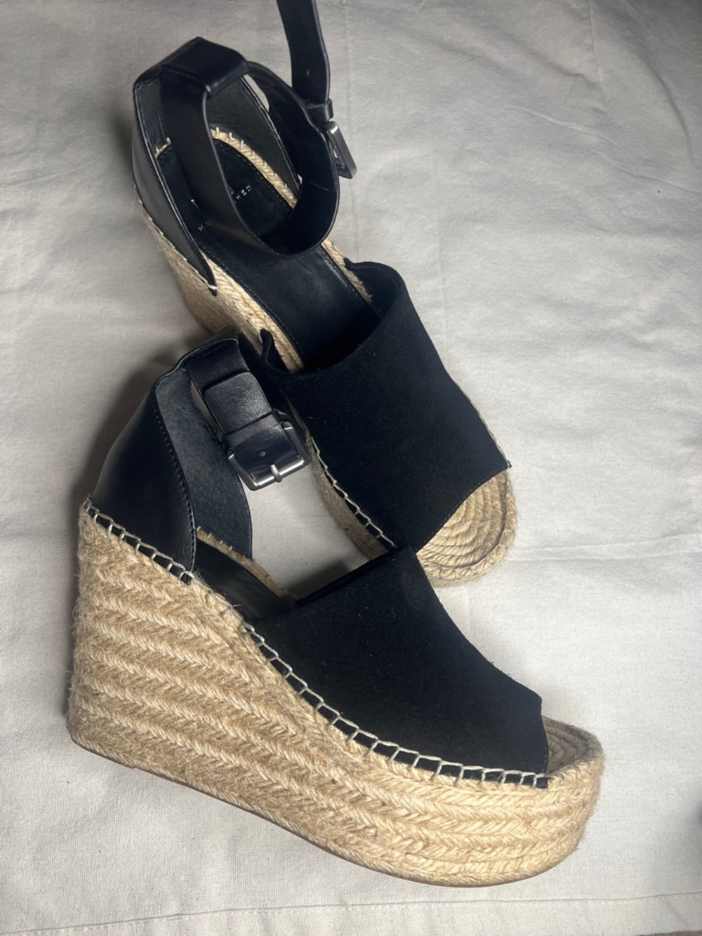 MARC FISHER Black Espadrille Wedge Sandals